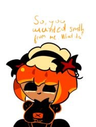 black_dress closed_eyes cookie_run cookie_run_kingdom english_text orange_hair pumpkin_pie_cookie smile text