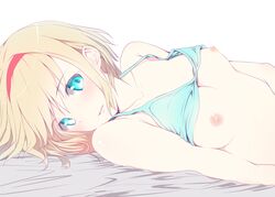 alice_margatroid big_breasts blonde_hair blue_bra blue_eyes breasts exposed_breasts nirap solo solo_female touhou