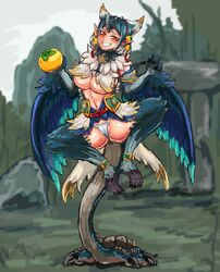 1girls bare_thighs big_breasts bishaten blush capcom feathered_wings gijinka huge_breasts koburatuisut monster_girl monster_hunter solo solo_female tagme tail underboob