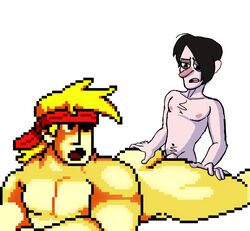 anal ass bara black_hair blonde_hair body_hair disney disney_channel drawfag drawthread_request gay gravity_falls male_focus male_only muscles muscular pixel_art robbie_valentino rumble_mcskirmish sex white_background