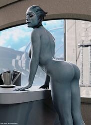 1girls 3d alien alien_girl asari ass big_ass bioware blue_body blue_skin fanart female female_only indoors leaning_forward major_guardian mass_effect nude nude_female office samara sci-fi science_fiction solo solo_female standing window