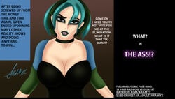 aramyx big_breasts breasts bribe bribery cleavage corset goth gwen_(tdi) huge_breasts patreon preview sexually_suggestive tight_clothing total_drama_island