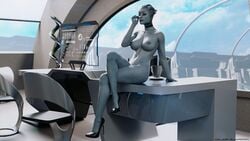 3d blue_skin breasts female legs_crossed major_guardian mass_effect nude nude_female samara seductive solo