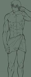 1boy after_shower gay jujutsu_kaisen male male_only muscles muscular muscular_male napkin nipples nude toji_fushiguro towel_around_waist