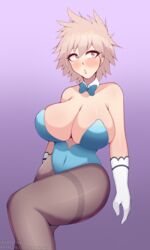 asuna_(blue_archive)_(cosplay) blonde_hair blue_archive blush breasts bunny_girl bunnysuit gloves leotard mature_female milf mitsuki_bakugou mother my_hero_academia pantyhose playboy_bunny red_eyes zapklink