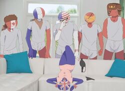 1girls 5boys canada_(countryhumans) couch countryhumans countryhumans_girl france_(countryhumans) lma piper_perri_surrounded soviet_union_(countryhumans) spain_(countryhumans) tight_clothing underpants underwear united_kingdom_(countryhumans) united_states_of_america_(countryhumans)