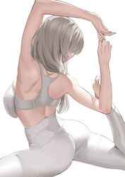 1girls 2021 alternate_version_available ass booty breasts female female_focus female_only grey_hair k_pring mature_female milf solo solo_female sports_bra stretching thick_thighs thighs uzaki-chan_wa_asobitai! uzaki_tsuki white_background white_sports_bra white_yoga_pants workout_clothes yoga yoga_pants