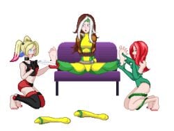 3girls animated bondage clothed crossover dc feathers feet foot_fetish foot_focus harley_quinn human human_only jayakun lezdom light-skinned_female light_skin marvel pixel_animation pixel_art poison_ivy rogue_(x-men) rope_bondage tickling tickling_feet transparent_background x-men x-men:_the_animated_series yuri