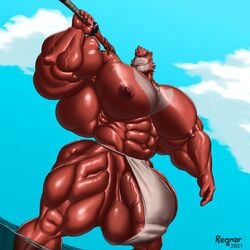 abs bara bear biceps furry furry_only hyper hyper_balls hyper_bulge hyper_genitalia hyper_penis hyper_testicles kumatetsu male_only muscle muscles muscular muscular_arms muscular_legs muscular_male muscular_thighs nipples pecs regnar solo the_boy_and_the_beast veins