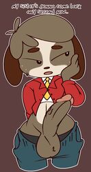 1boy animal_crossing anthro balls bedroom_eyes big_balls big_penis bodily_fluids canid canine canis clothed clothing digby_(animal_crossing) domestic_dog flustered genitals hand_on_cheek hi_res looking_away male male_only mammal mob_face narrowed_eyes nintendo pants_down partially_clothed penis seductive shih_tzu simple_background small_waist solo solo_male sweat toy_dog vein veiny_penis video_games vilepluff wide_hips