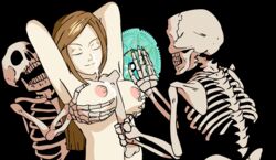 animated between_breasts blue_eyes bone breast_grab breasts brown_hair color colored female hands_on_breasts human light-skinned_female light_skin necrophilia nipples object_between_breasts skeleton tagme transparent_background w.t.dinner