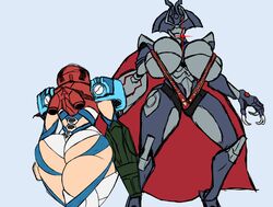 2girls big_ass chozo huge_breasts metroid metroid_dread multiple_girls nintendo parent_and_child power_suit raven_beak rule_63 samus_aran tagme wonster-chan