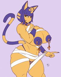 1girls 2021 animal_crossing ankha anthro areolae breasts female female_only fiffer furry huge_breasts looking_at_viewer nintendo nipple_piercing nipples piercing solo thick_thighs thighs wide_hips