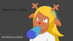 animated anthro antlers blonde_hair blue_body blue_skin capreoline cervid clothing deltarune duo fellatio female hair hi_res horn human humanoid kris_(deltarune) lil'bun looking_up male male/female mammal noelle_holiday oral penile questionable_consent red_nose reindeer sex snowgrave video_games white_clothing