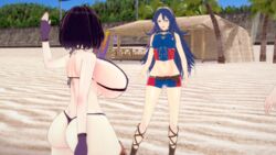 3d alternate_breast_size ass beach big_breasts bikini fire_emblem fire_emblem_awakening fire_emblem_cipher huge_breasts lucina_(fire_emblem) lucina_(summer)_(fire_emblem) morgan_(fire_emblem) morgan_(fire_emblem)_(female) nintendo ocean outdoors outside purple_hair rhcpftw sand short_hair sideboob sweat swimsuit swimwear tagme thighs wet wide_hips