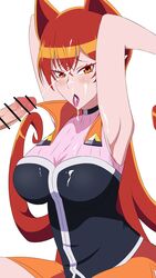 1boy 1girls ameri_azazel animal_ears armpits arms_up bar_censor big_breasts blush breasts cat_ears censor_bar censored coro_fae cum cum_on_armpit cum_on_breasts cum_on_clothes cum_on_face cum_on_hair cum_on_tongue cumming cumshot ejaculation huge_breasts large_breasts light-skinned_female light-skinned_male light_skin long_hair looking_at_viewer mairimashita!_iruma-kun orange_eyes orange_hair penis red_hair schoolgirl shy tagme tongue tongue_out welcome_to_demon_school!_iruma-kun white_background