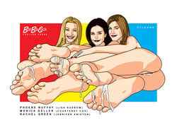 3girls actress artist_request barefoot caucasian caucasian_female celebrity courteney_cox cum_on_feet english_text feet female female_only foot_fetish foot_focus friends friends_(tv_series) in_character jennifer_aniston lisa_kudrow looking_at_viewer monica_geller multiple_girls nude phoebe_buffay rachel_green red_nails soles toes vagina