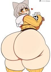 1girls animal_ears ass ass_focus big_ass blush bottom_heavy bottomless bubble_butt clothing fat_ass female female_only gigantic_ass grey_hair huge_ass hyper hyper_ass inuzu jiggle jiggling_ass large_ass looking_at_viewer looking_back massive_ass nia nia_(xenoblade) overweight_female rear_view solo thick_ass thick_thighs thighhighs thunder_thighs xenoblade_(series) xenoblade_chronicles_2 yellow_eyes