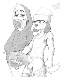 anatid anseriform anthro avian balls band-aid bandage beanie bird bodily_fluids bottomwear canid canine clothed clothing cum daffy_duck duck duo genital_fluids genitals hat headgear headwear hi_res hoodie i_slammed_my_penis kapri looney_tunes male mammal meme pants pants_down parappa parappa_the_rapper partially_clothed penetrable_sex_toy sex_toy shirt soft_feathers sony_corporation sony_interactive_entertainment tank_top topwear video_games warner_brothers