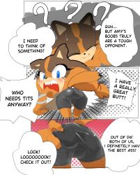 1girls 2022 ass ass_focus ass_grab butt butt_grab dialogue howiee pantylines presenting_hindquarters shorts sonic_(series) sonic_boom spats sticks_the_badger sweat sweatdrop sweating tears text text_box text_bubble