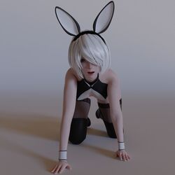 3d big_breasts blue_eyes bunny_ears bunnysuit crawling fatterrocker nier:_automata self_upload tagme white_hair white_skin yorha_2b