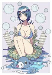 1girls bikini blue_bikini blue_eyes blue_hair gigantic_breasts hair_ornament hikawa_meijin human lana's_mother_(pokemon) milf nintendo pokemon pokemon_sm popplio tied_hair