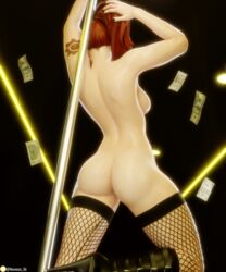 1girls 3d abs ass back back_view big_breasts boots breasts brigitte female female_only fishnet_stockings fit fit_female high_heel_boots navel_piercing nemesis_3d overwatch strip_club stripper stripper_pole thick_thighs thighhighs thighs