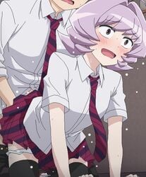 ambiguous_gender ass_grab blush clothed_sex faceless_male from_behind implied_femboy komi-san_wa_komyushou_desu looking_pleasured necktie osana_najimi panties panties_down pants_down penetration pleated_skirt school_uniform sex short_hair skirt sweat tadano_hitohito thighhighs thighs tomu_(tomubobu) uniform