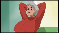 1girls animated big_breasts breasts discreenvision ear_piercing earrings female female_focus female_only gilf grandma_diana_(discreenvision) grandmother grey_hair hands_behind_head hips hourglass_figure huge_breasts inusen large_breasts lipstick long_hair mature_female mature_woman nipple_bulge nipples nipples_visible_through_clothing old_woman older_female original original_character ponytail smirk the_secret_of_the_house thick_thighs voluptuous wide_hips