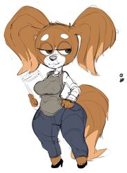 :3 aggressive_retsuko aggretsuko anthro canine clipboard clothed female female_only floppy_ears fluffy_tail furry papillon receptionist_(aggressive_retsuko) sanrio sixsidesofmyhead sketch smile thick_thighs