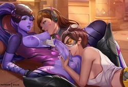 1futa 2girls areolae balls big_breasts big_penis breast_sucking breasts clothed clothing cock_worship collaborative_fellatio d.va erection exlic fellatio female fully_clothed futa_on_female futanari hairless_balls hairless_penis human humanoid humanoid_penis light-skinned_female lipstick lipstick_mark lipstick_on_balls multiple_girls nipples oral orange-tinted_eyewear overwatch partially_clothed penis purple_skin sex teamwork testicles threesome tinted_eyewear tracer visor widowmaker