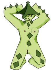 cacturne color female female_only front_view green_eyes green_skin kneeling nintendo nipples nude pokemon pokemon_(species) pokemon_rse pose solo superriot tagme vulva