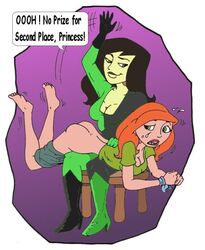 bondage bound_wrists disney female female_only forced_exposure human karstens kim_possible kimberly_ann_possible medium_breasts multiple_females multiple_girls shego spanking straight_hair tagme yuri