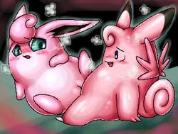 clefable color duo female female_only interspecies kurobedamu multiple_females multiple_girls nintendo pokemon wigglytuff yuri