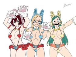 3girls big_breasts blonde_hair blue_eyes breasts brown_eyes brown_hair cat_ears edit edited female_superhero green_hair long_hair mandalay multiple_girls my_hero_academia pixie_bob ponytail ragdoll_(my_hero_academia) ryuuko_tsuchikawa shino_sousaki short_hair superheroine tomoko_shiretoko visor wild_wild_pussycats yellow_eyes