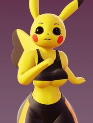 3d animated ass ass_cleavage black_eyes butt_crack chubby cosplay_pikachu excercise furry mogaradza mouse mp4 nintendo no_sound pikachu pikachu_libre pokémon_(species) pokemon run_cycle running sports_bra sportswear sweat tagme treadmill underboob video