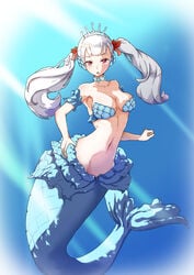 1girls black_clover bra breasts choker crown female female_only mermaid noelle_(mermaid_form) noelle_silva purple_eyes ribbon royalty silver_hair solo tiara twintails underwater