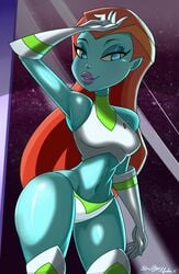 2d armpits blue-skin blue-skinned_female blue_eyes blue_skin breasts buzz_lightyear_of_star_command curvaceous curvy curvy_female dalley_le_alpha disney female female_focus female_only female_solo ginger_hair long_hair mira_nova smiling solo solo_female thighs