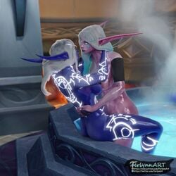 3d bathroom female ferlynn futa_on_female futanari night_elf nightborne sex sitting suramar valryna world_of_warcraft