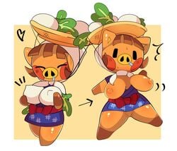 aged_up animal_crossing bouncing_breasts daisy_mae_(animal_crossing) nintendo orange_skin pig plump_breasts suina sus_(pig) swine turnip