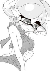 1girls alternate_costume blush blushing blushing_ears breasts ear_blush earrings female female_focus female_only inkling joppun marie_(splatoon) monochrome nintendo pointy_ears simple_background solo solo_female solo_focus splatoon tagme uncensored virgin_killer_sweater white_background