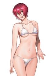 bikini breasts clothed han_soo-min hanny_(uirusu_chan) red_hair short_hair side-tie_bikini silver_bikini small_breasts thigh_gap underboob very_short_hair