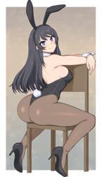 1girls absurd_res afrobull bunny_ears bunny_girl bunnysuit chair dark_hair female female_only hi_res high_heels light-skinned_female looking_at_viewer pose purple_eyes sakurajima_mai seishun_buta_yarou_wa_bunny_girl_senpai_no_yume_wo_minai sitting smile solo solo_female solo_focus