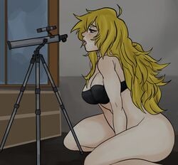 black_bra blonde_hair female horny masturbation purple_eyes quu-art rwby telescope yang_xiao_long