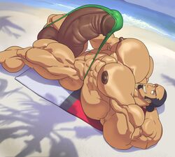 1boy abs arm_behind_head armpit balls bara beach biceps black_hair bodybuilder boner erection facial_hair human hyper hyper_balls hyper_genitalia hyper_muscles hyper_penis hyper_testicles kukui_(pokemon) laying_down looking_at_viewer male male_focus male_only muscles muscular muscular_arms muscular_ass muscular_back muscular_legs muscular_male muscular_thighs nipples ocean pecs penis pokemon pokemon_sm remert smile smiling smiling_at_viewer solo testicles veins veiny_penis yaoi