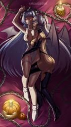 android glowing_eyes halloween kos-mos large_breasts latex long_hair pumpkin robot robot_girl succubus t-elos xenoblade_(series) xenoblade_chronicles_2 xenosaga yuri