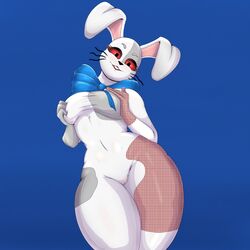 big_breasts bow bowtie buckteeth bunny bunny_ears five_nights_at_freddy's five_nights_at_freddy's:_security_breach furry hands_on_breasts looking_at_viewer looking_down ls pussy rabbit rabbit_ears red_eyes red_hair solo thick_thighs vanny_(fnaf)