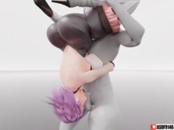 3d 4k 69 69_position anon asdf9146 ass ass_focus big_ass black_legwear blender blowjob brown_eyes cum cum_in_mouth cum_in_throat deepthroat ejaculation fellatio femalesub fujiko_hinomoto large_ass maledom noble_rose oral purple_hair rumble_roses short_hair standing_69 suspended suspended_in_midair throat_swabbing unseen_male_face