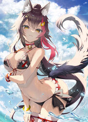 animal_ears bikini black_bikini cleavage female female_only frills hololive hololive_gamers hololive_japan kubota_masaki navel ookami_mio solo solo_female swimsuit virtual_youtuber wolf_ears wolf_girl wolf_tail