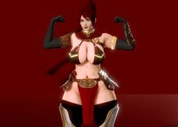 1girls 3d big_ass big_breasts big_butt breasts clothed female_only flexing green_eyes high_ponytail honey_select kirinonsfw long_hair looking_at_viewer ponytail pyrrha_nikos red_background red_hair rwby simple_background tagme thick_thighs thighs